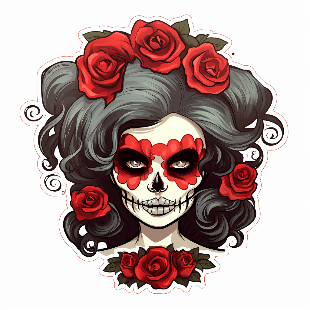 Cute female skull with ribbons and roses