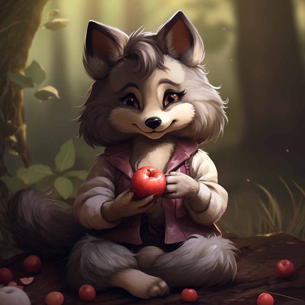 Cute Female Wolf Eating Apple