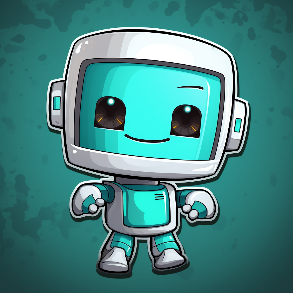 Happy robot character with pixel art face