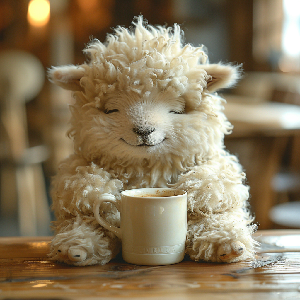 Cute fluffy baby sheep coffee table