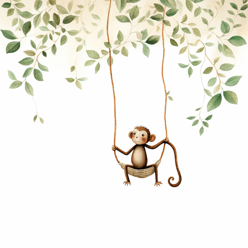 Adorable monkey swinging in jungle vines