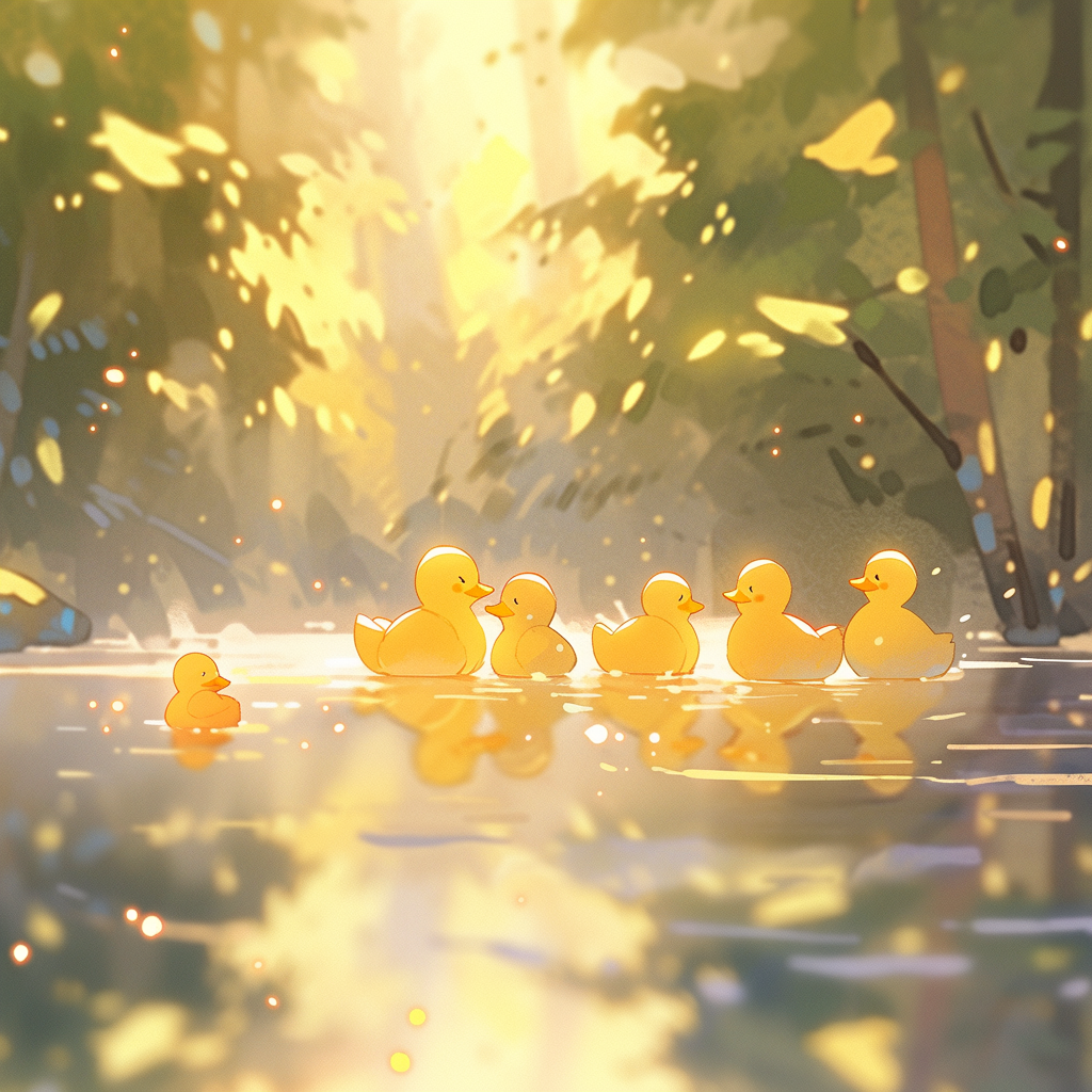 Adorable ducks in a cinematic forest scene