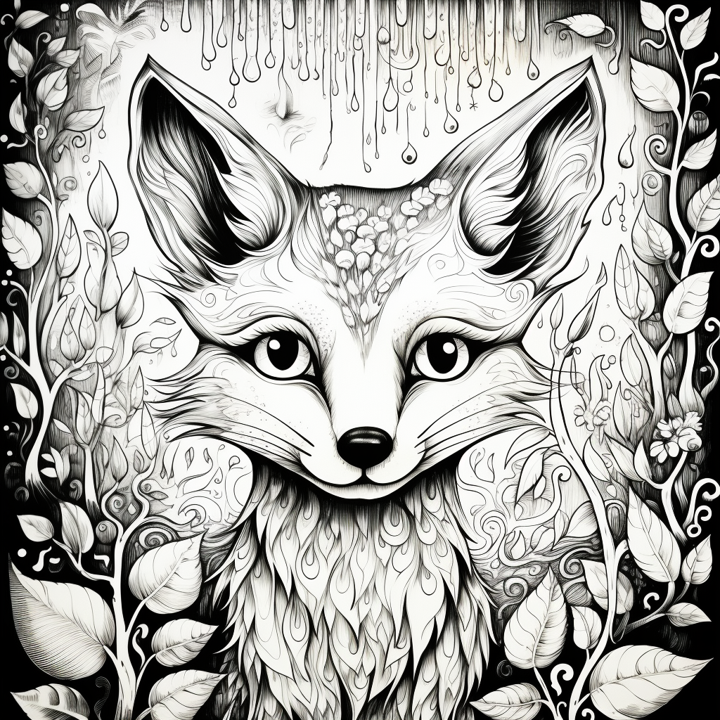 Cute fox in forest zentangle