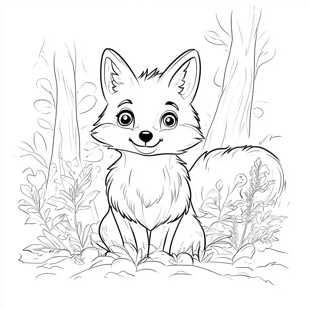 Cute Fox Nature Habitat Drawing