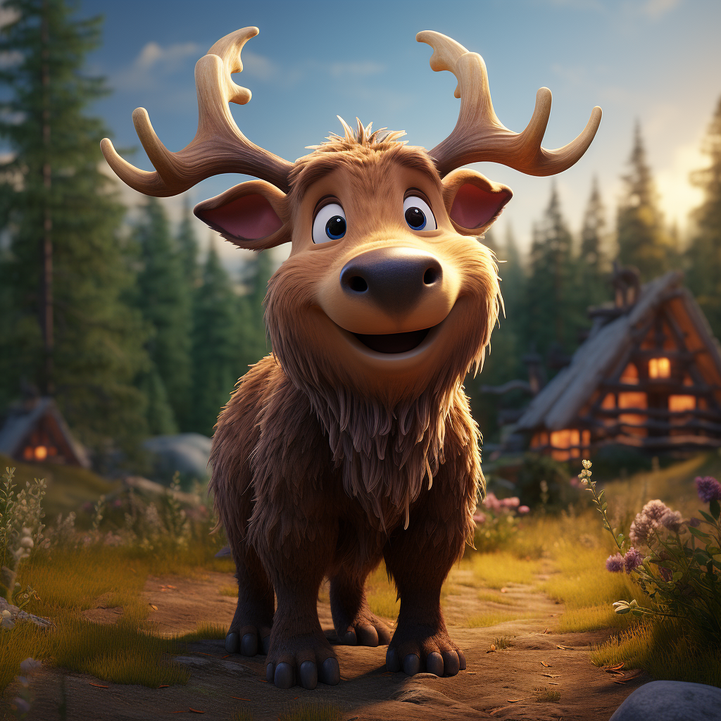 Cute moose with big horns on a farm