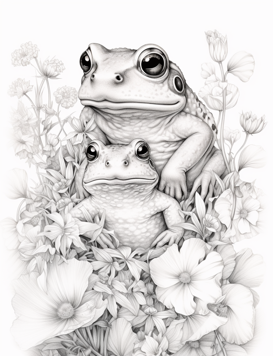 Two cute frogs in a woodland forest