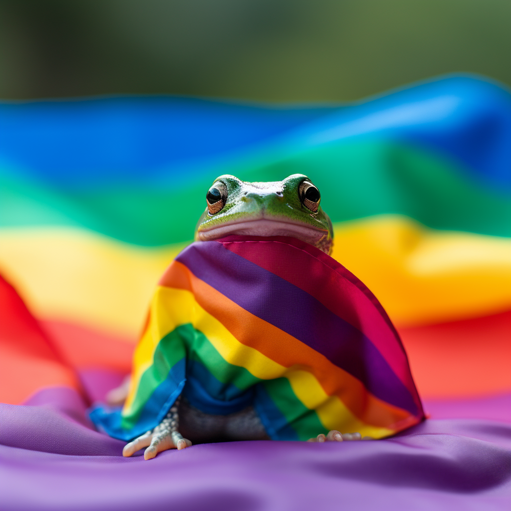 Adorable Frog with Rainbow Flag