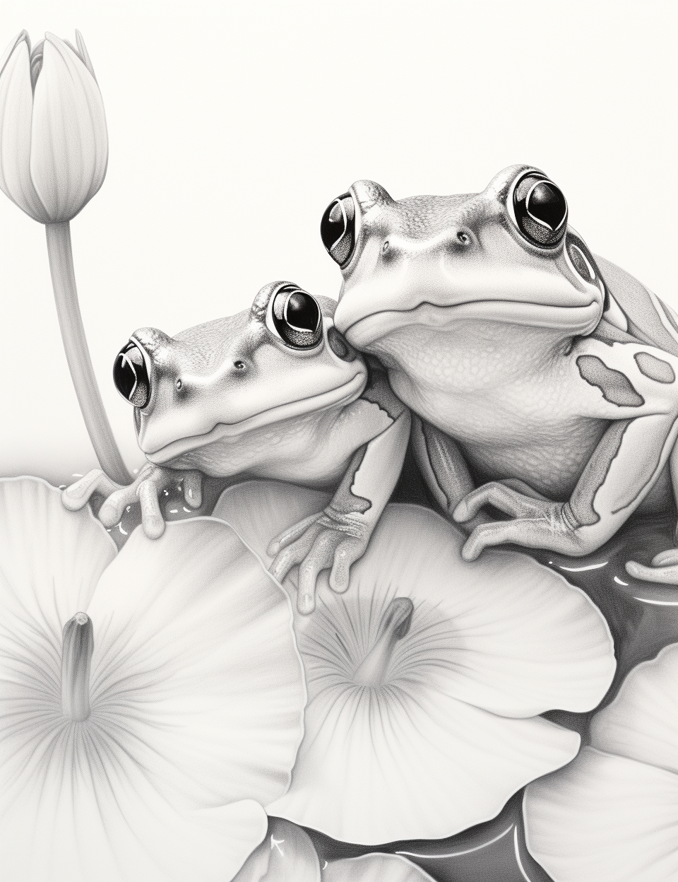 Two cute frogs on a lily pad