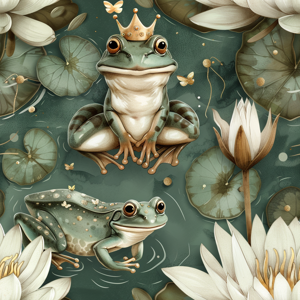 Cute frogs with crowns and lilies