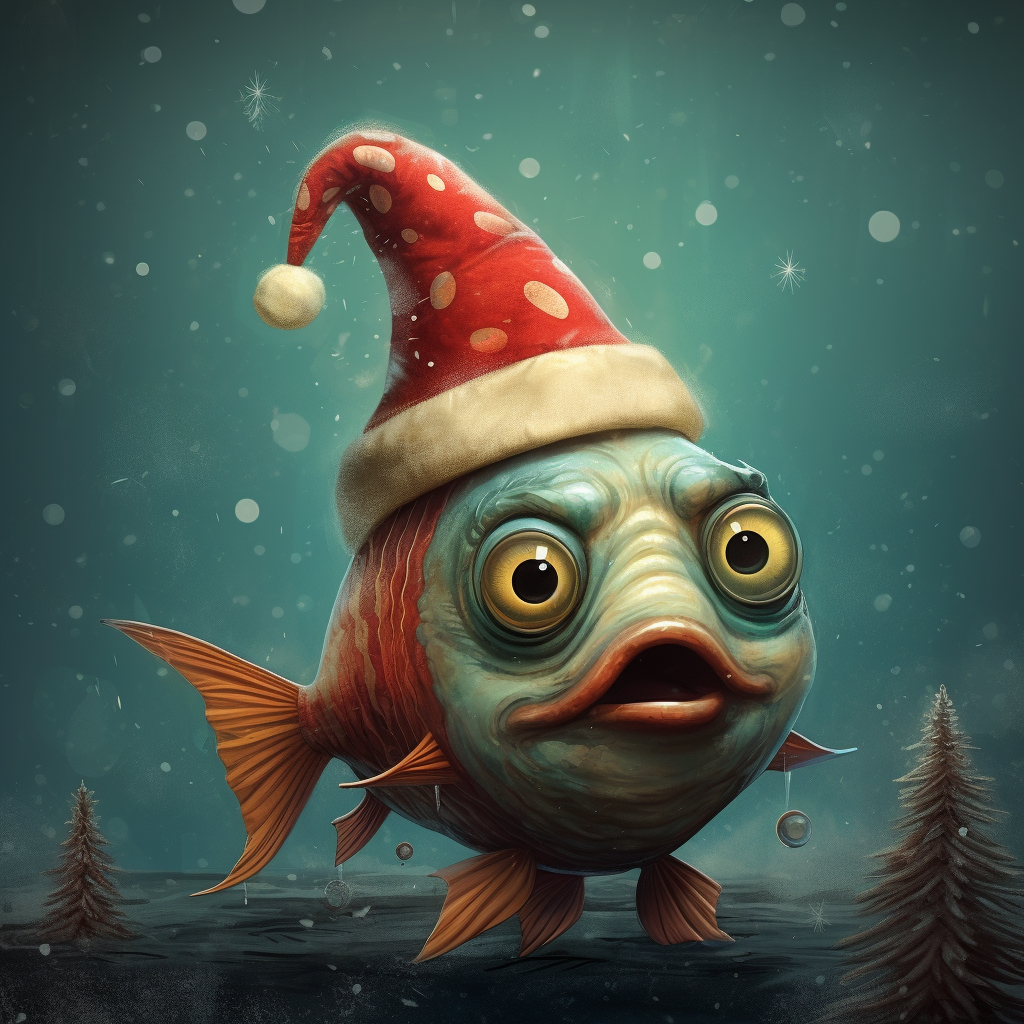 Adorable funny fish during Christmas