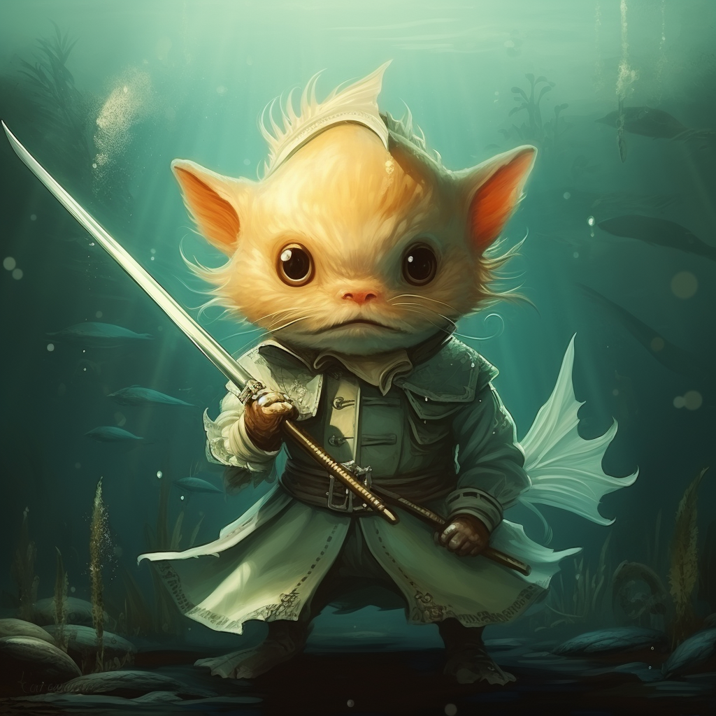 Cute fish holding a lightsaber