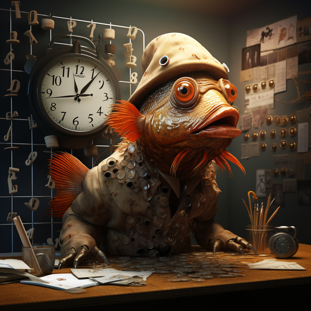 Cute funny fish in surreal calendar