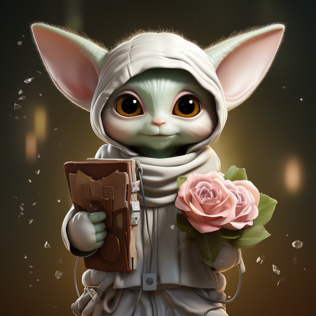 Cute character holding sign with  May the Force Be With You  text