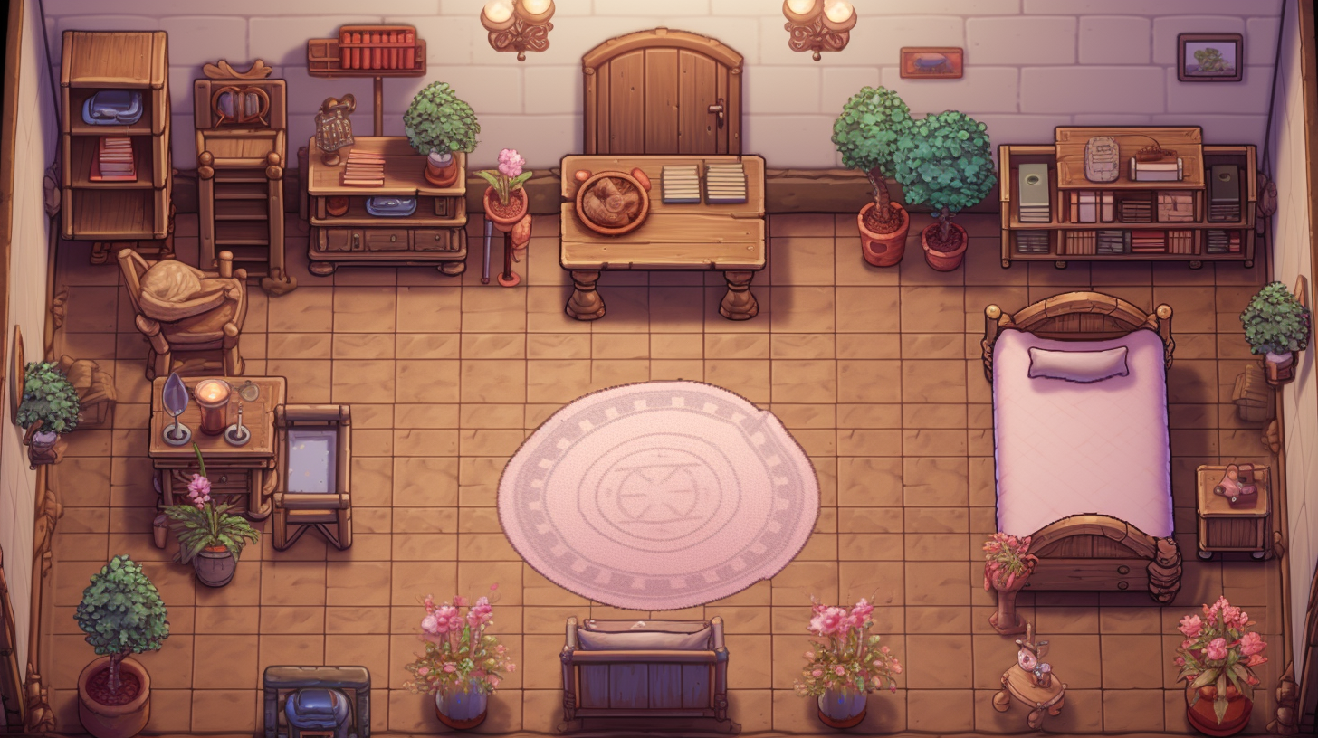 A cute room with an FX chart and lotus flowers