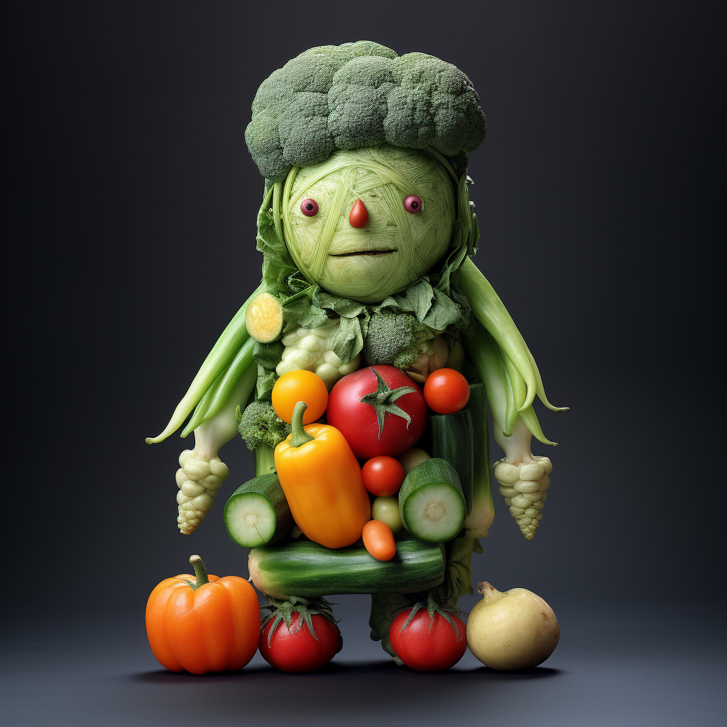 Cute gender neutral humanoid made of veggies and fruits