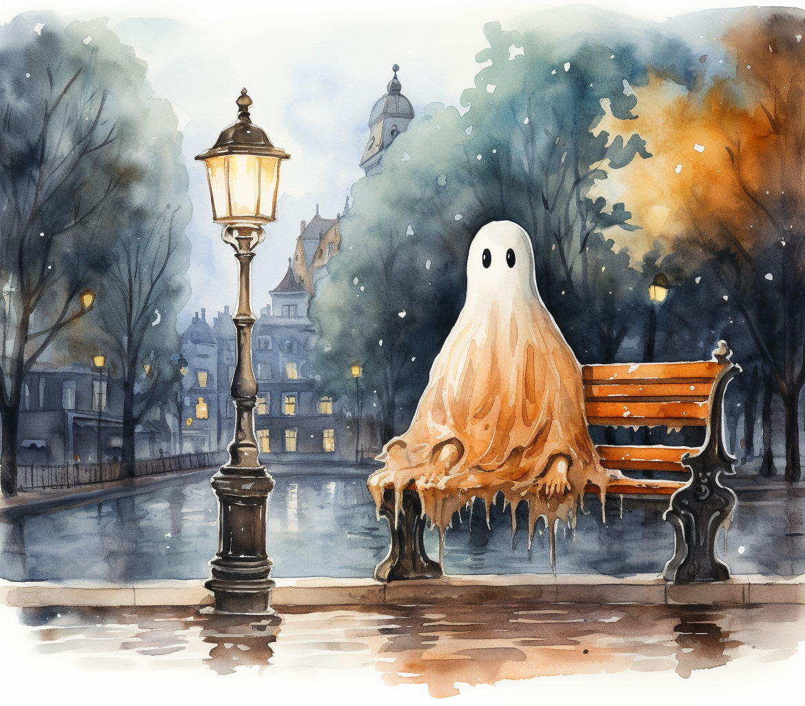 Cute ghost on a Parisian bench