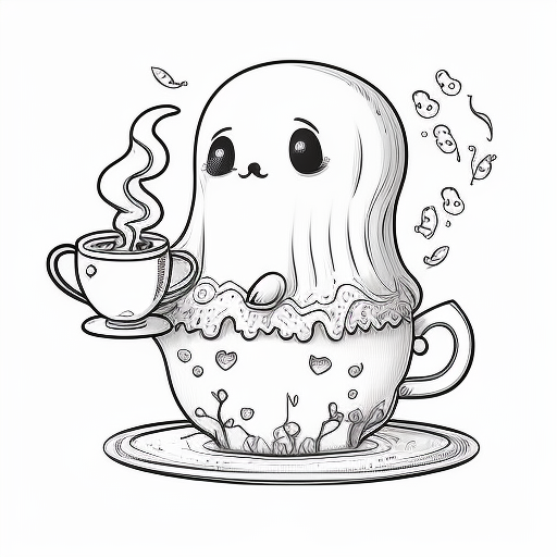 Adorable ghost with coffee coloring book