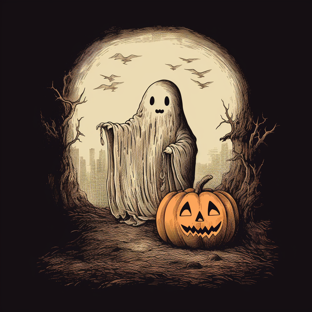 Cute ghost Halloween engraving