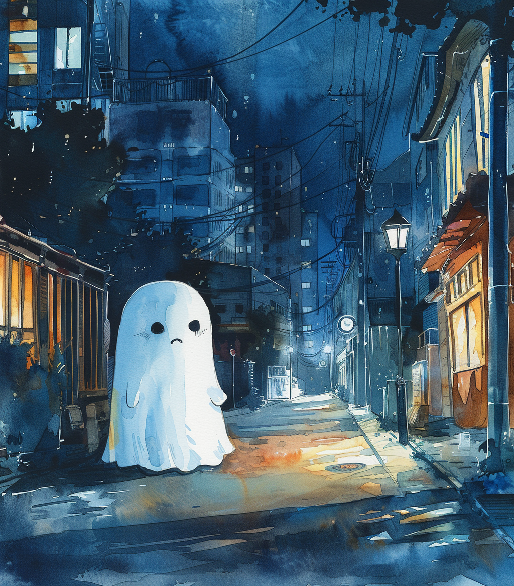 Cute Ghost Watercolor City