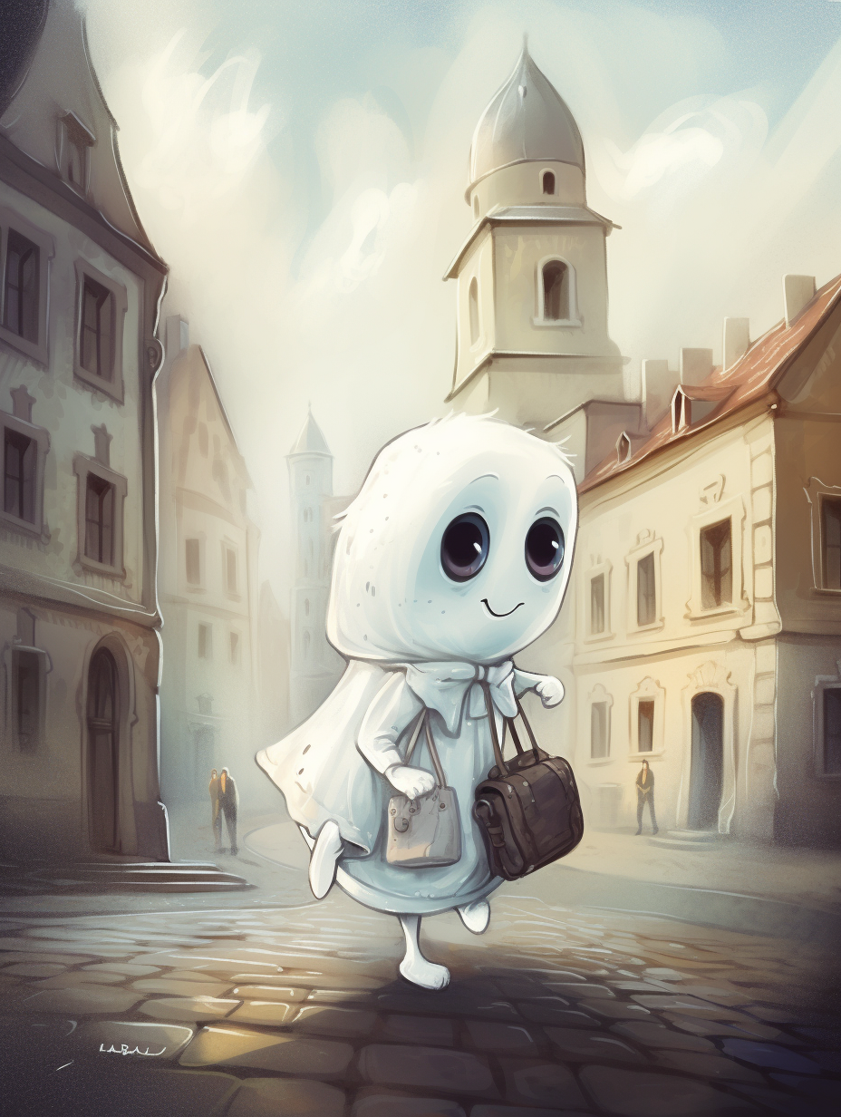 Cute ghost with a suitcase in Prague