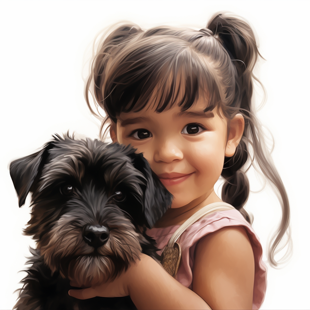 Little Girl with Braids and Schnauzer