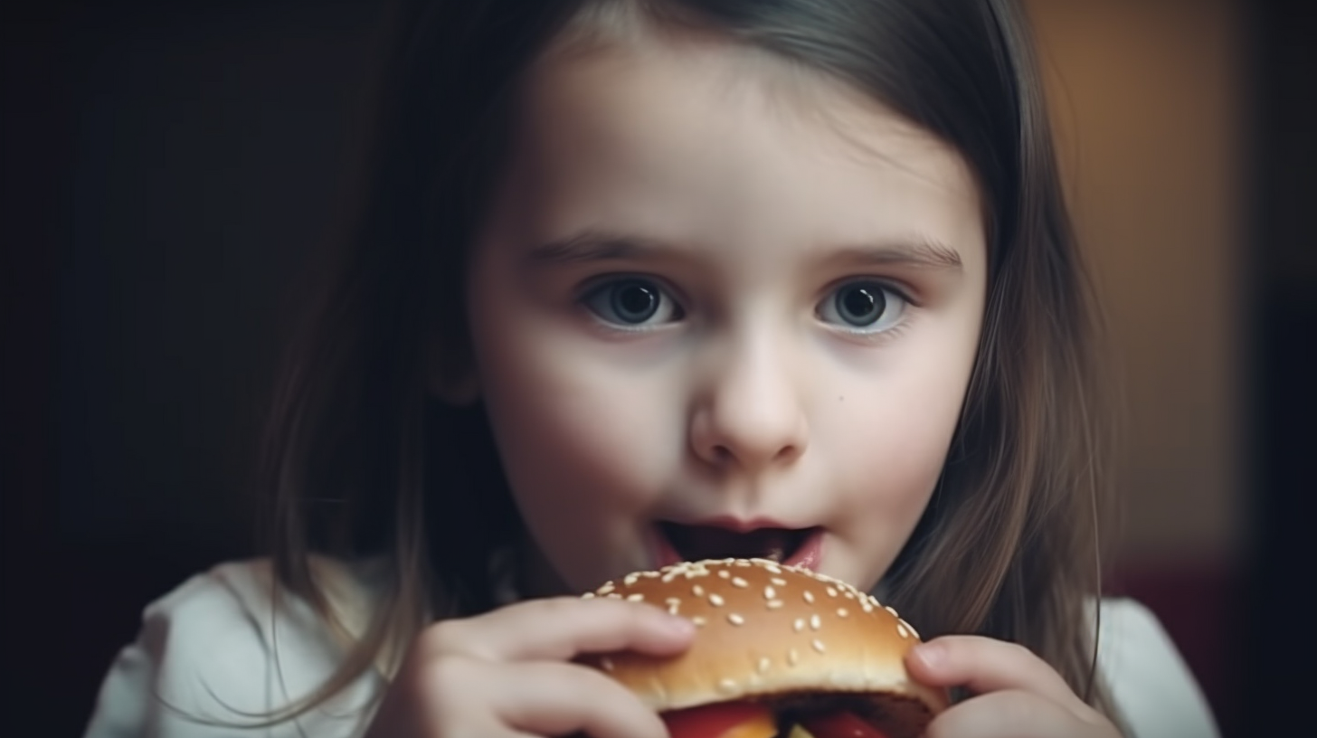 Cute girl holding hamburger bubble