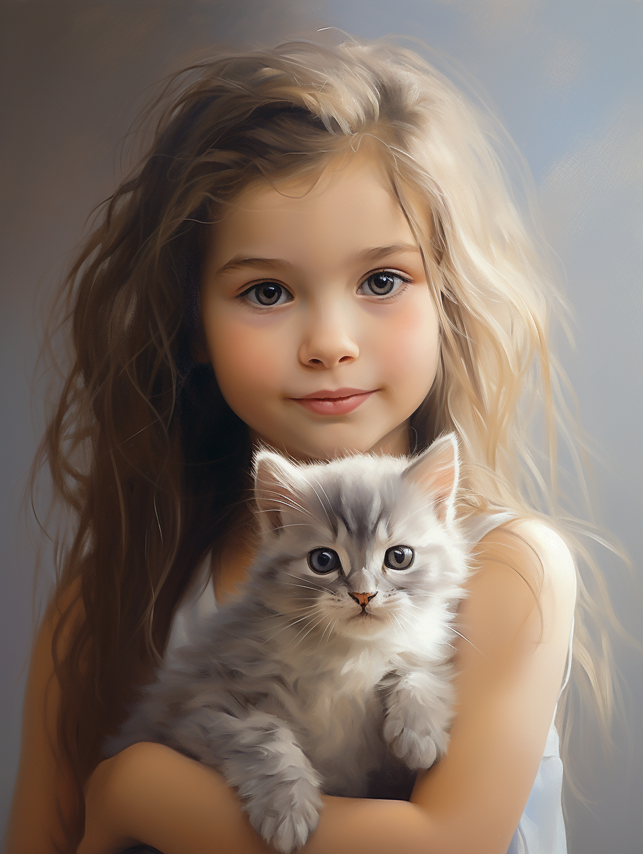 A girl gently holds her pet cat, Coldlight