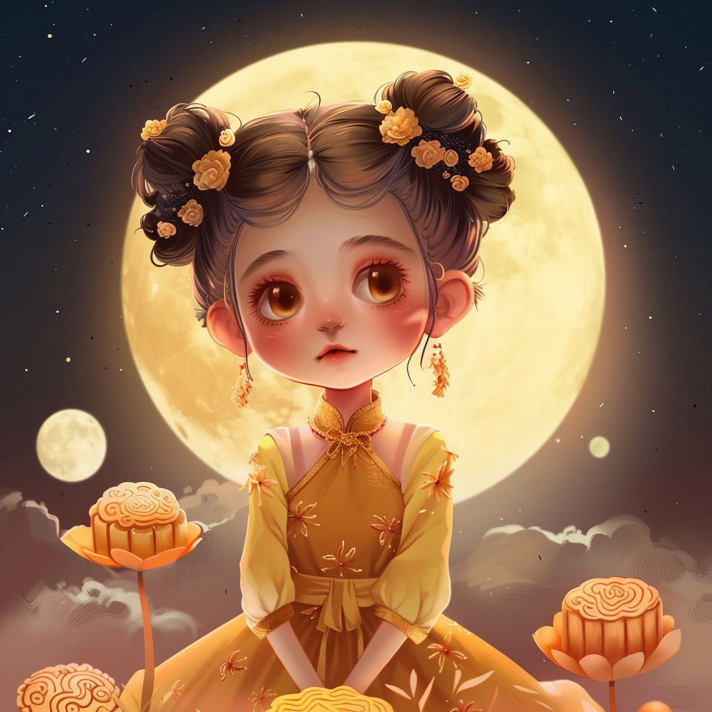 Cartoon girl holding moon cake