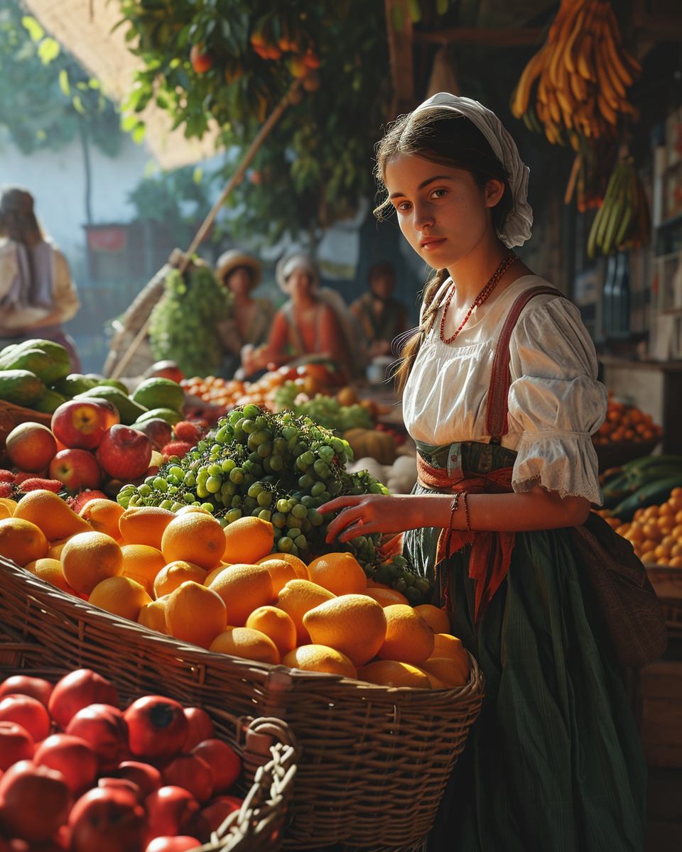 Girl selling fruits at the market