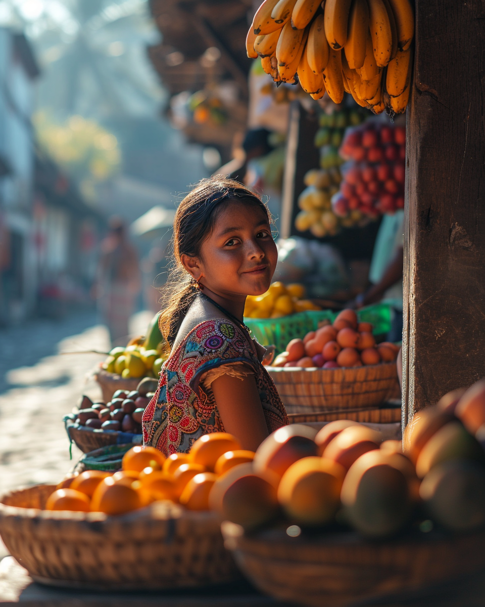 Cute girl selling fresh fruits