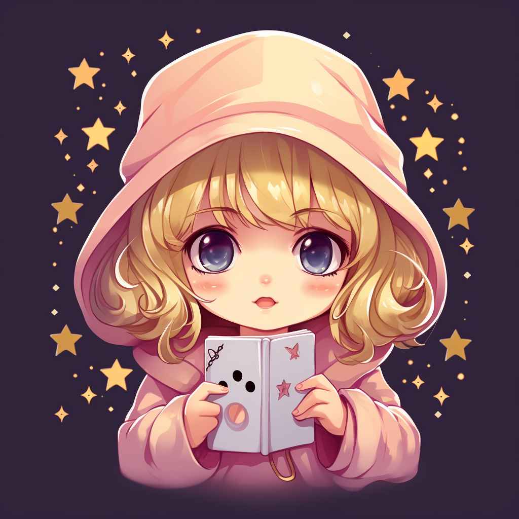 Cute girl in kawaii tarot card style