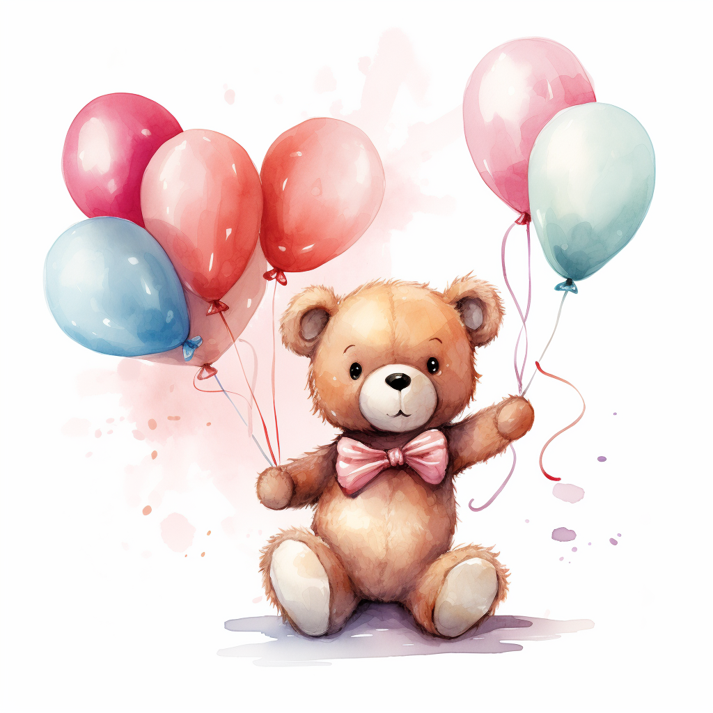 Beautiful girl with teddy bear and balloons