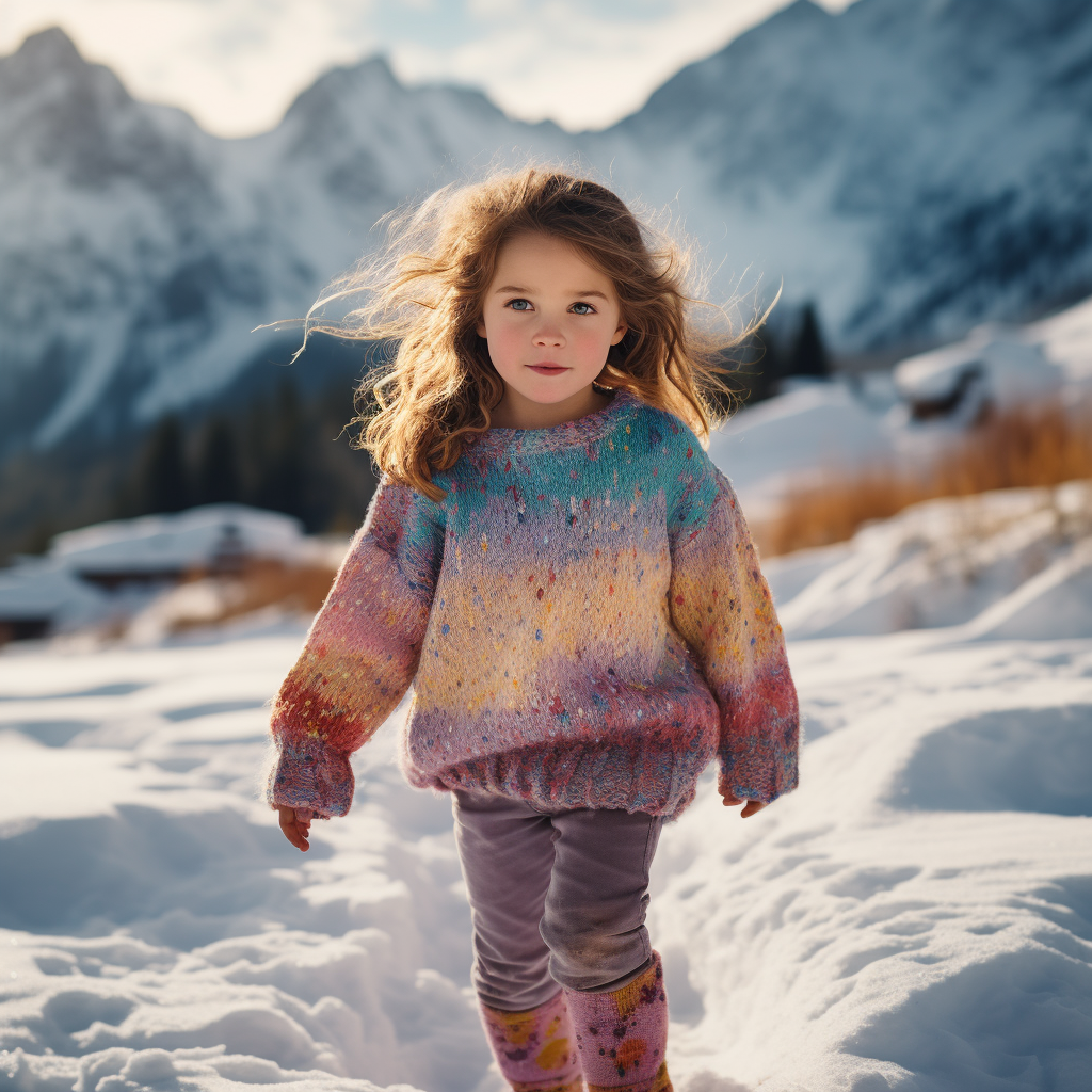 4-year-old girl walking in arctic dream land