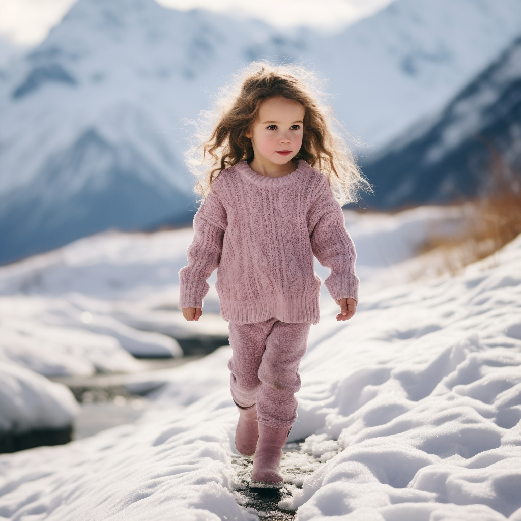 Cute girl walking in glacier