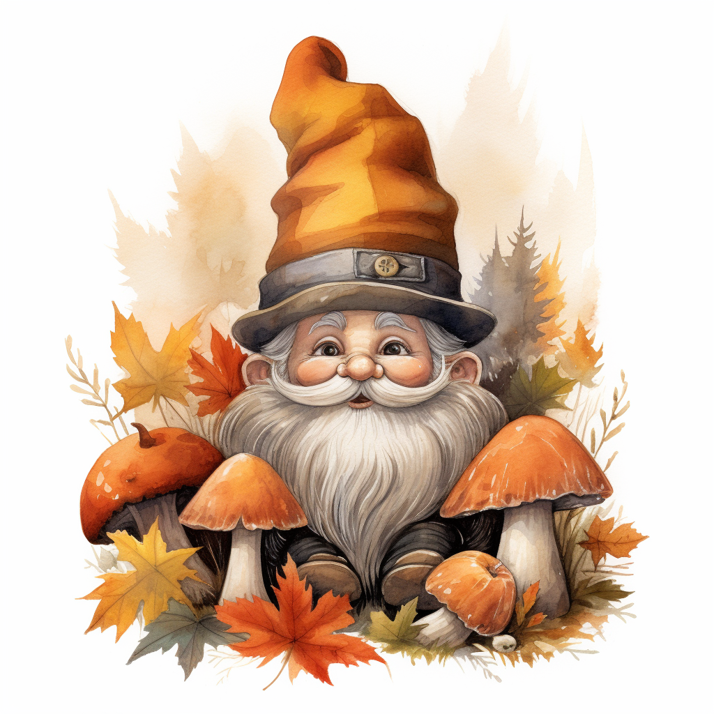 Cute gnome with pumpkins and foliage