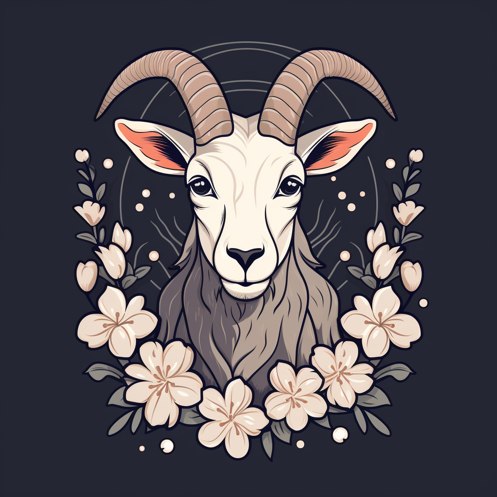 Cute Goat Logo with Flower