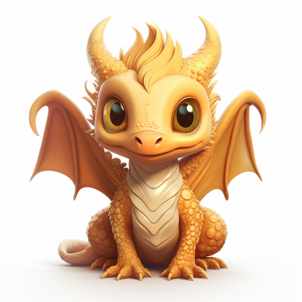 Cute Golden Dragon with Feathered Tail