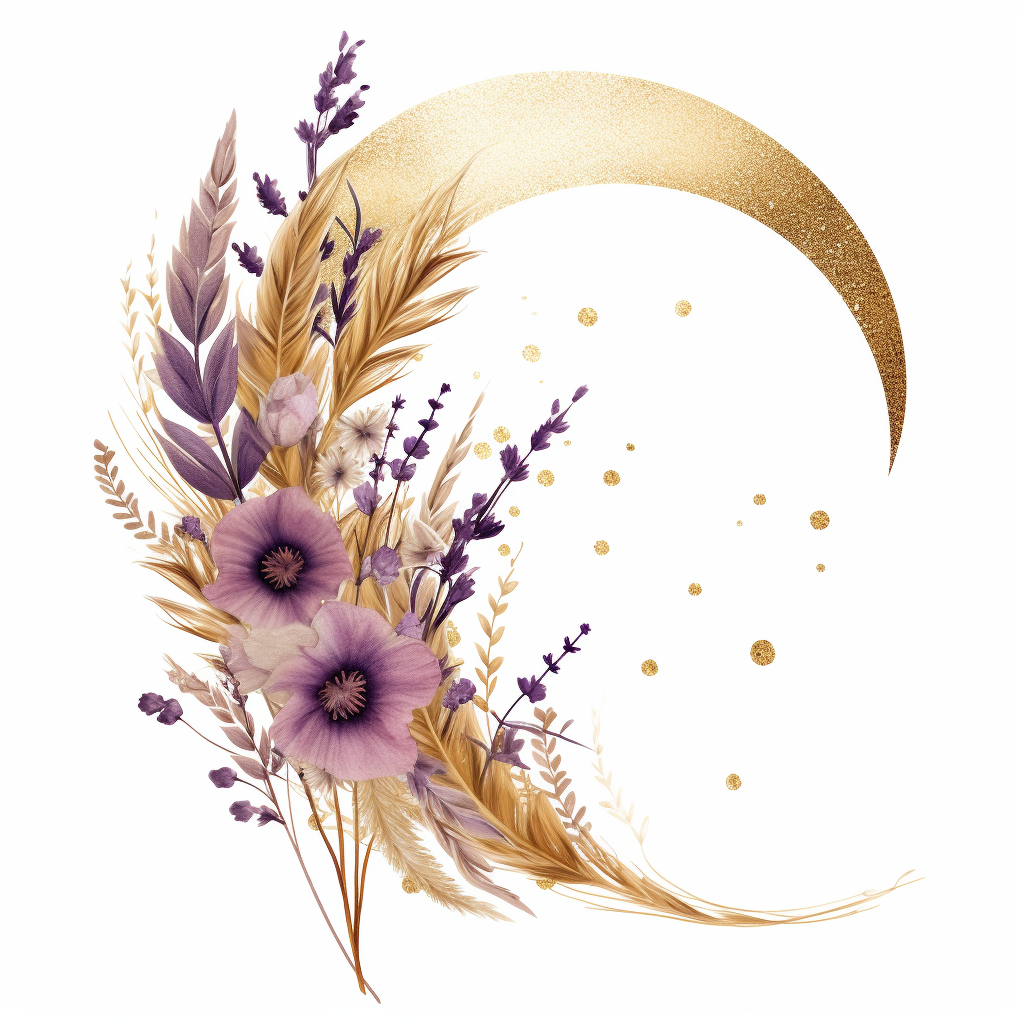 Golden purple pampas rustic bohemian flower clipart