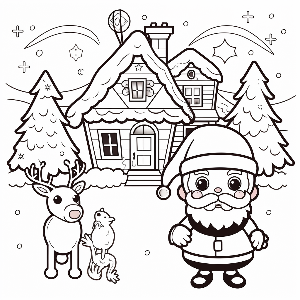 Coloring page of cute Halloween Christmas house