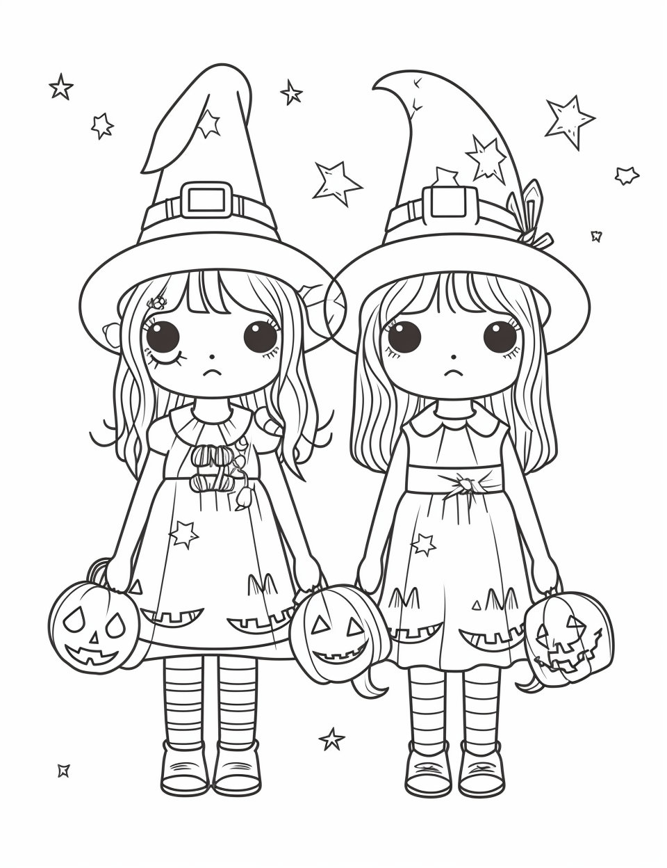 Cute Halloween Witches Coloring Page