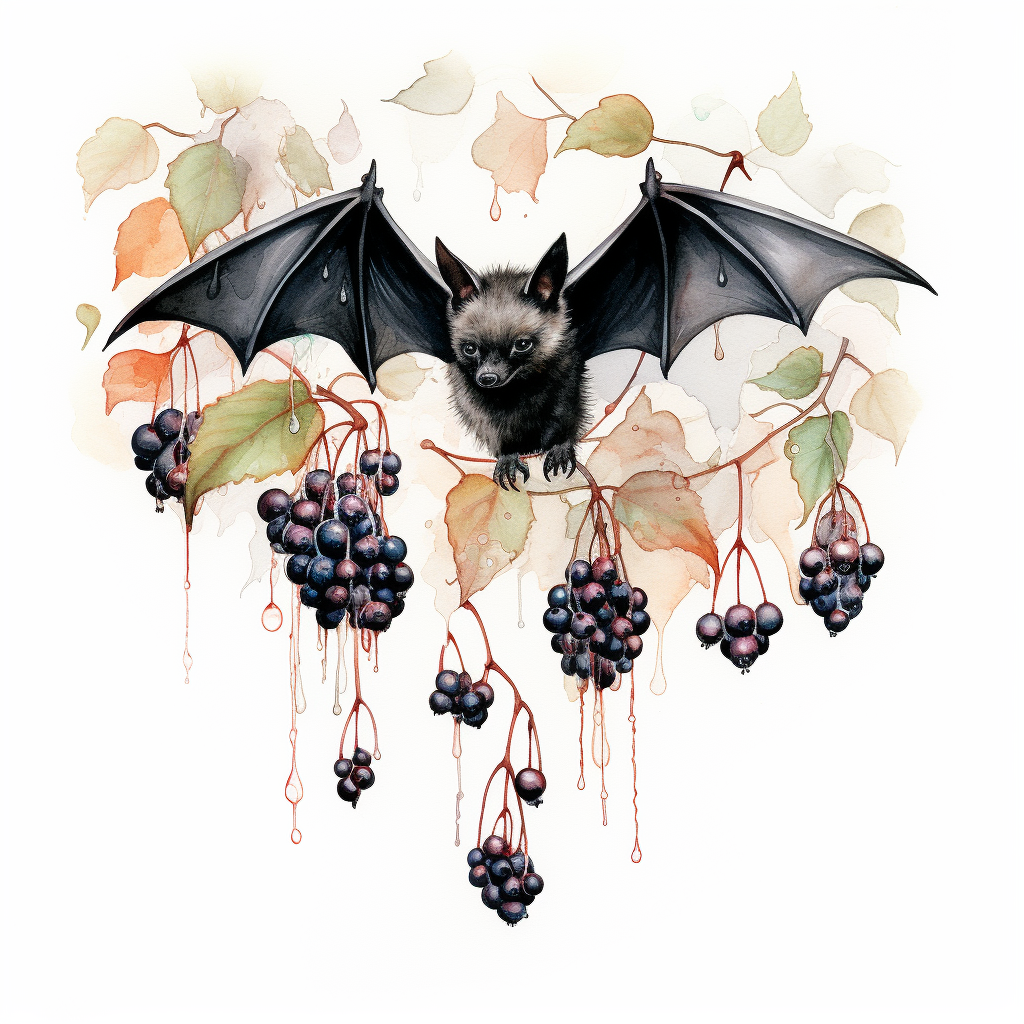 A cute hanging fruit bat drawing