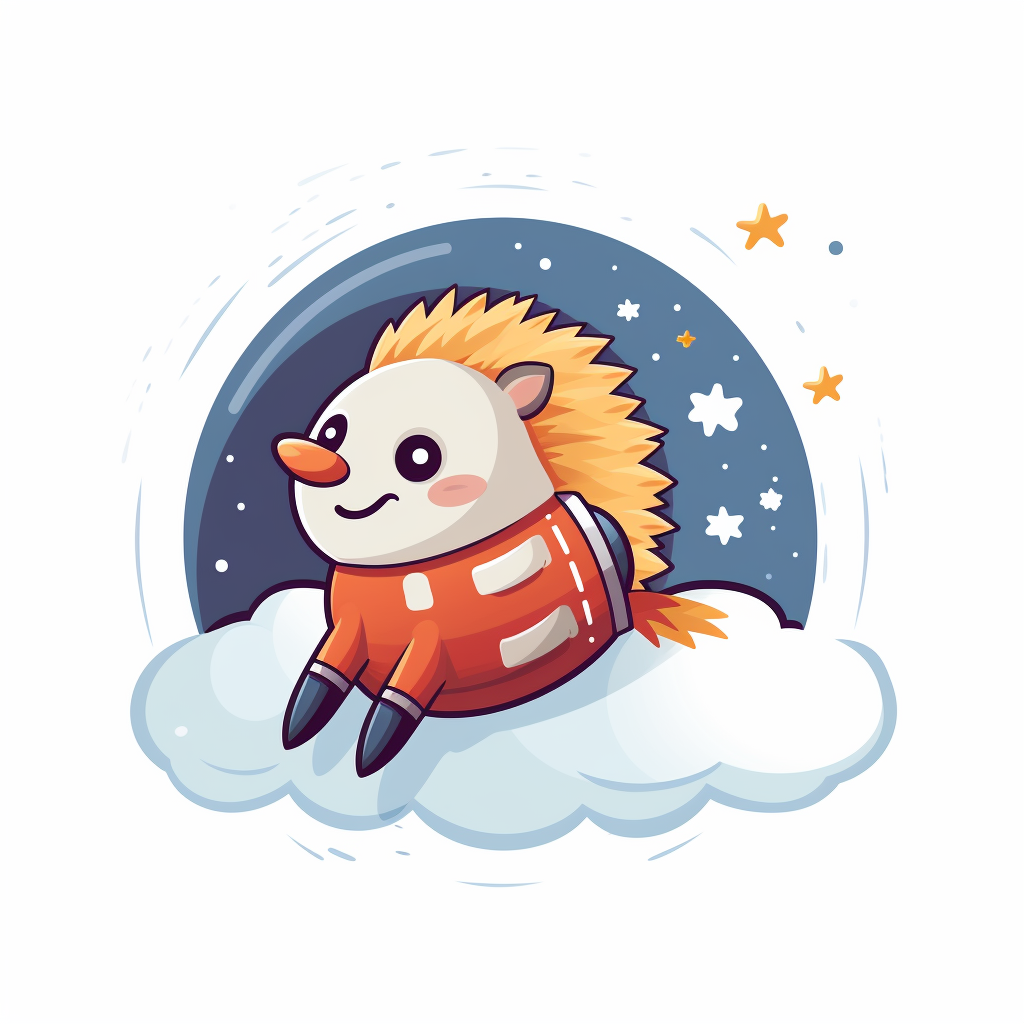 Cute happy hedgehog with rocket illustration