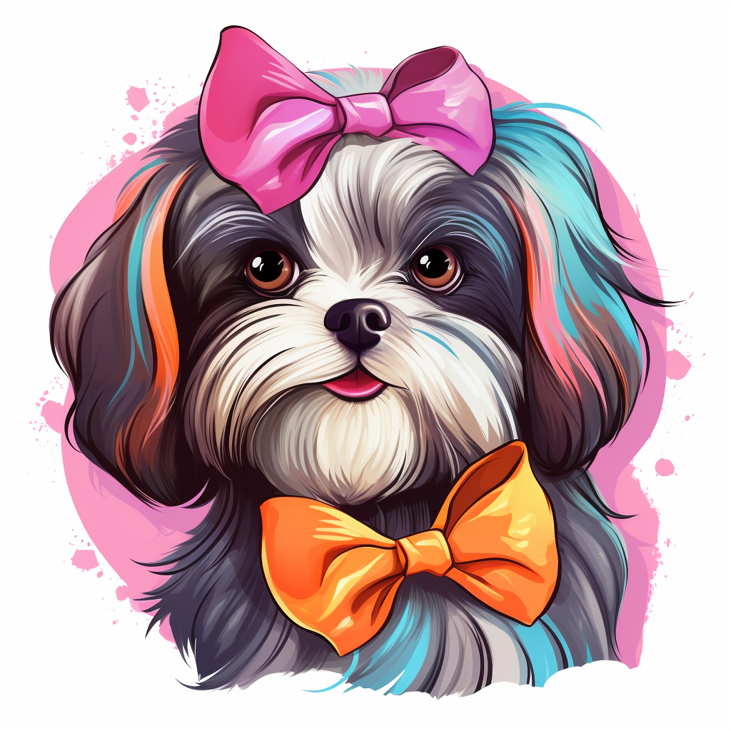 Cute happy shih-tzu wearing bow