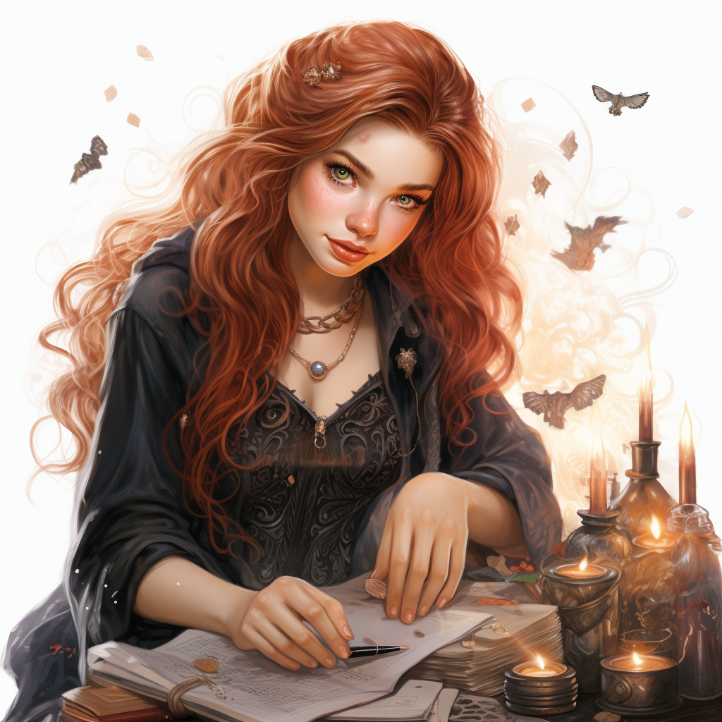 Illustration of a Young Witch Girl Making Spells