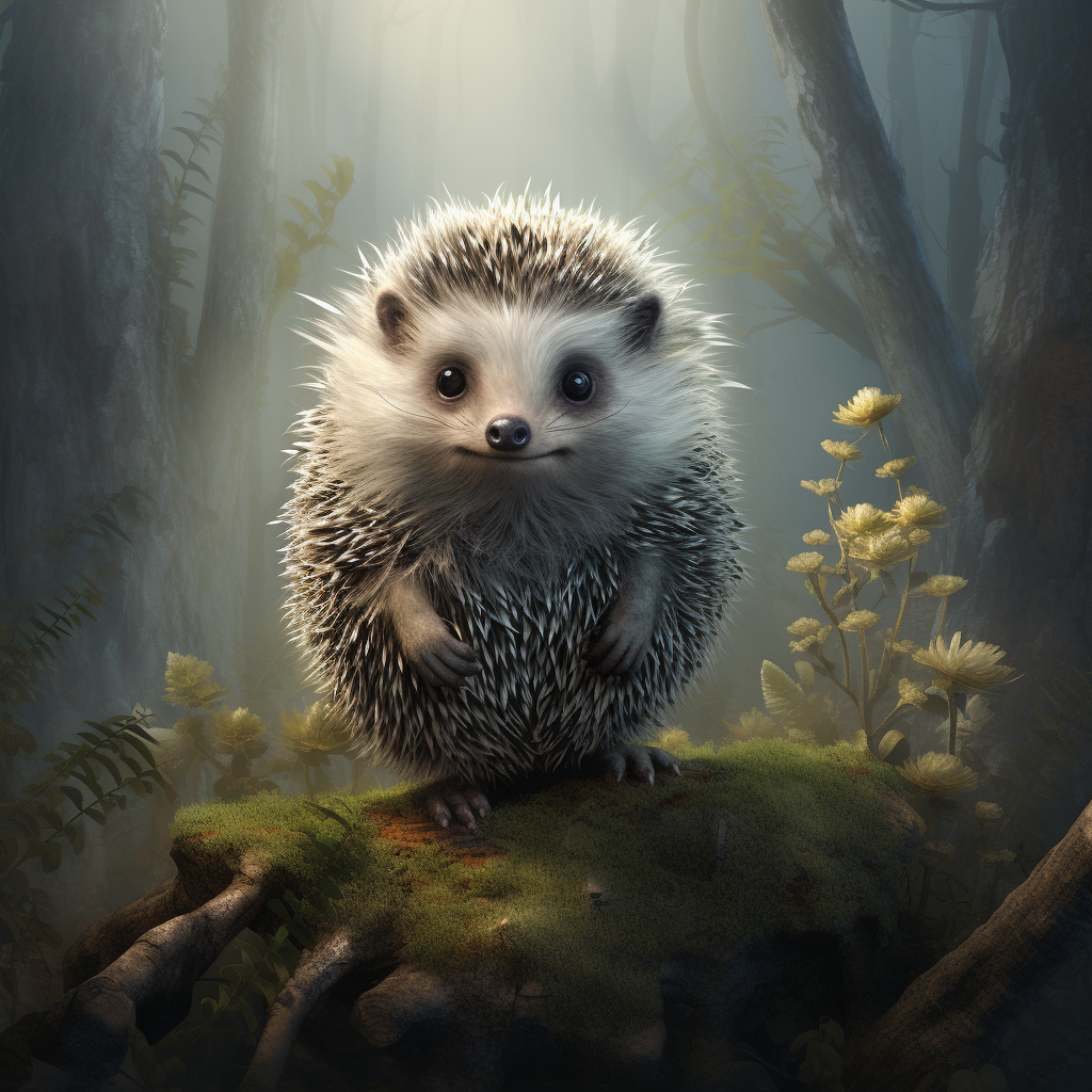 Cute grey hedgehog in children's book illustration