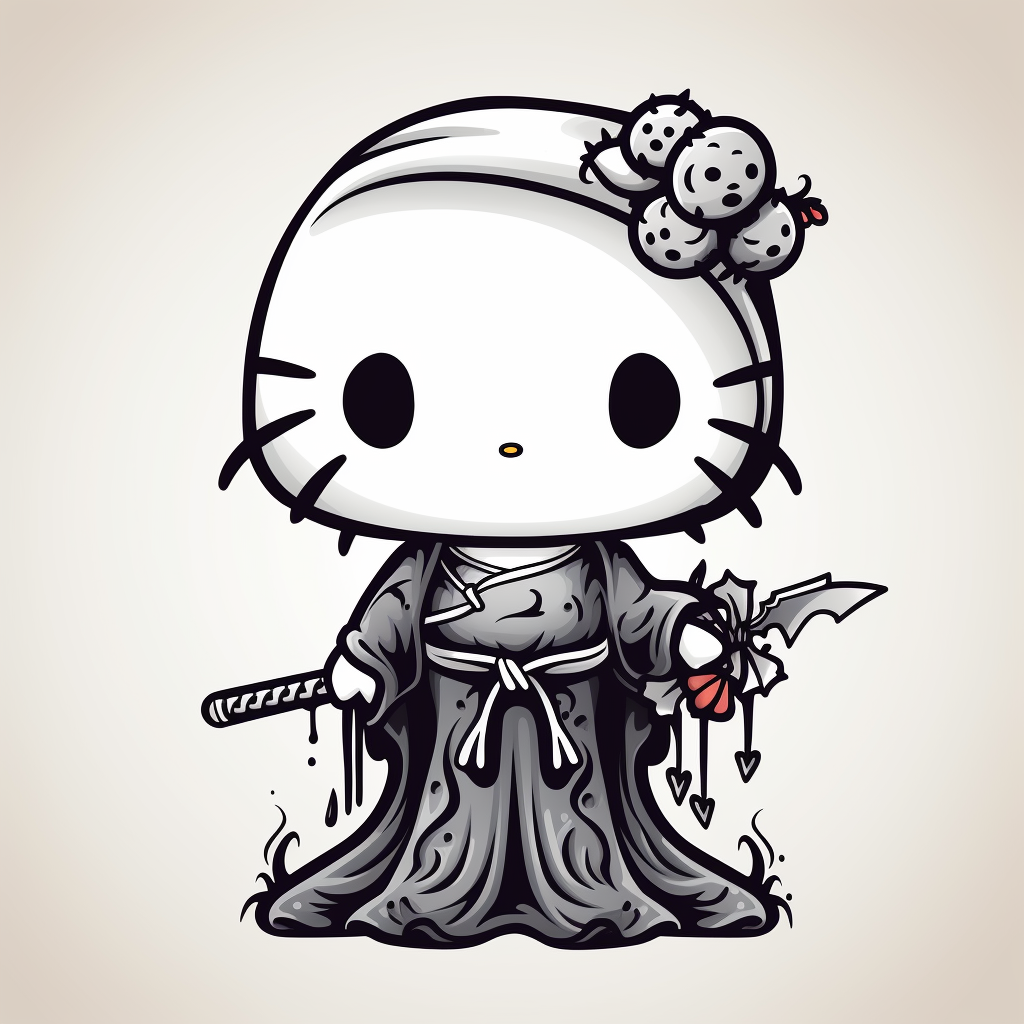 Cute hello kitty grim reaper tattoo mockup