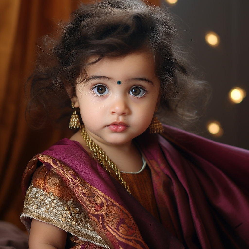 Cute Indian baby attempting to wear a saree