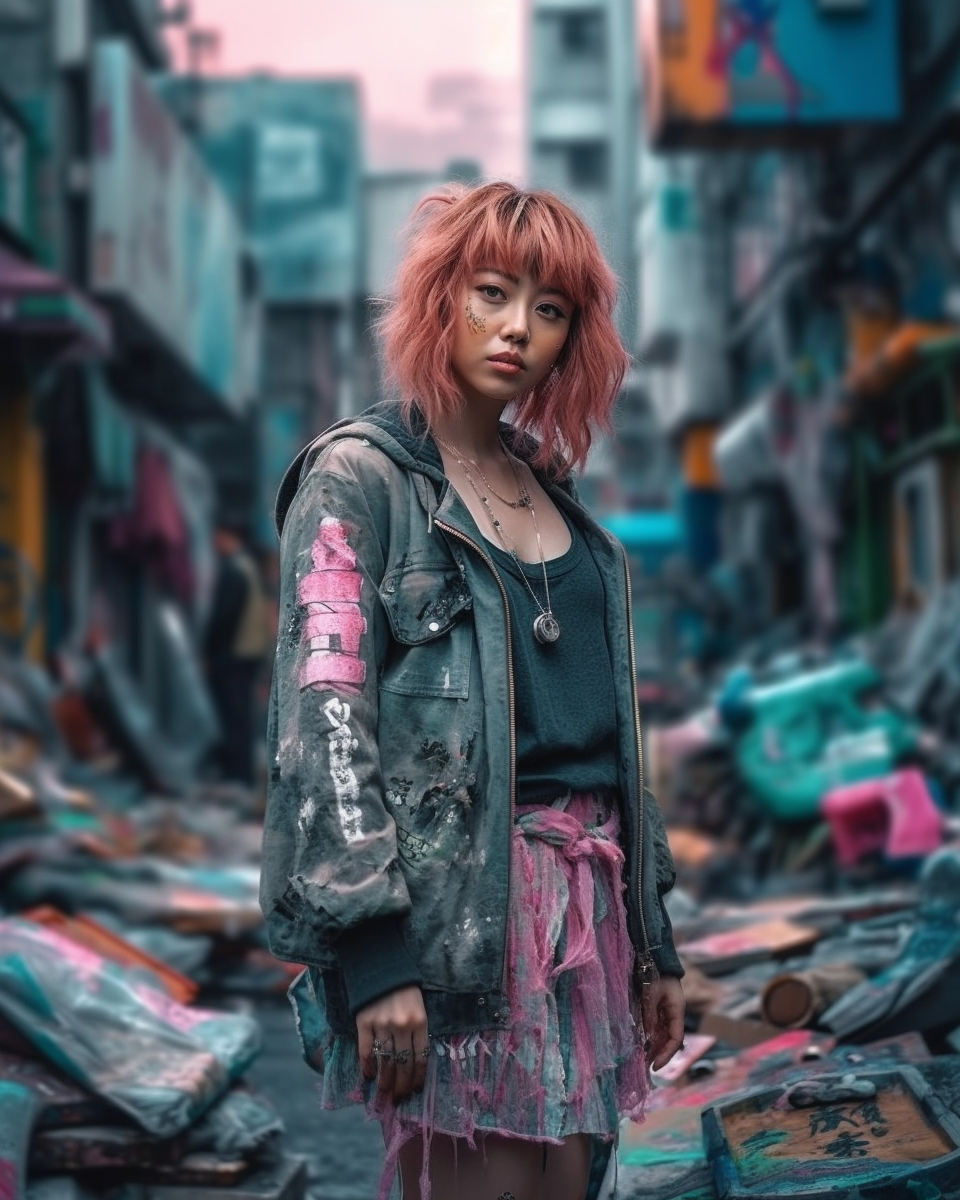 Portrait of a Cute Japanese Girl in Abandoned City