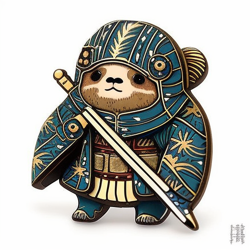 Cute Japanese Sloth Samurai Enamel Pin