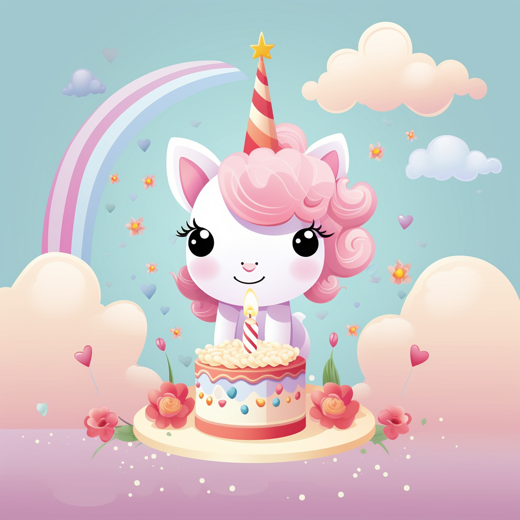 Cute kawaii birthday unicorn flat illustration